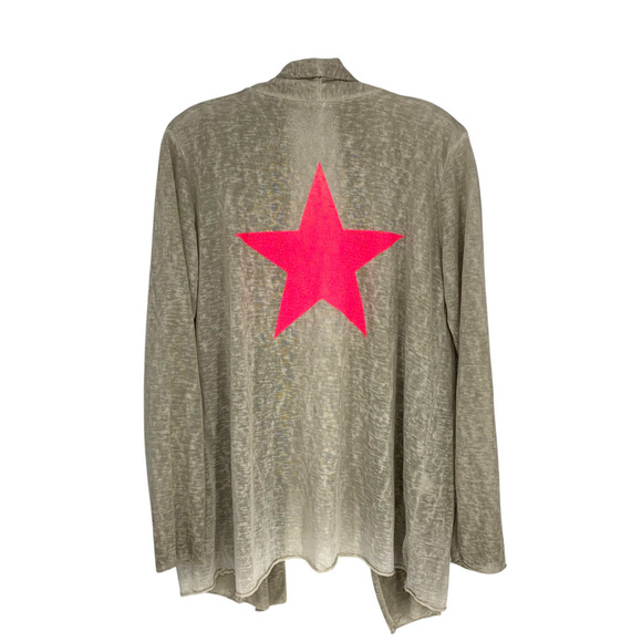 Vintage Y2K Pronto Moda Italy Sz 4 Cotton Cardigan Neon Pink Star Graphic - Picture 4 of 4